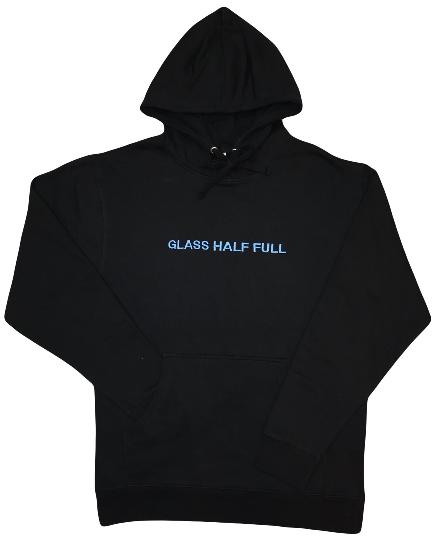 Glass Half Full Hoodie with Blue Embroidery
