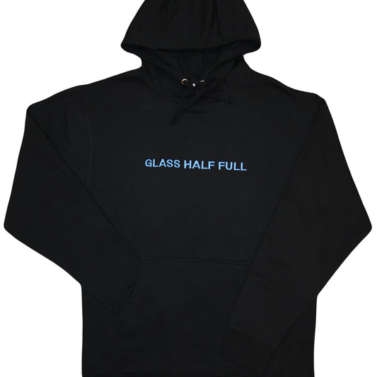 Glass Half Full Hoodie with Blue Embroidery