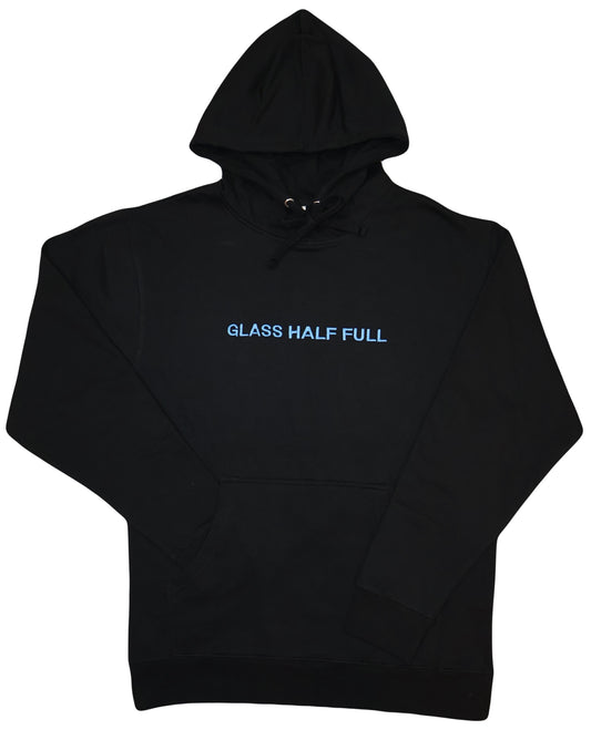 Glass Half Full Hoodie with Blue Embroidery
